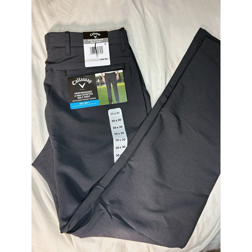 NWT Callaway Opti-Dri 4-Way Stretch Golf Pants Gray Men's 30x30 Flat Front